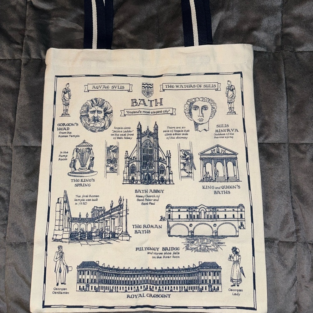 Bath, England 🇬🇧 tote bag never worn cream with navy straps